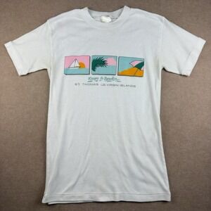 Vintage Escape to Paradise Shirt Men S‎ White St. Thomas Islands Graphic Tee